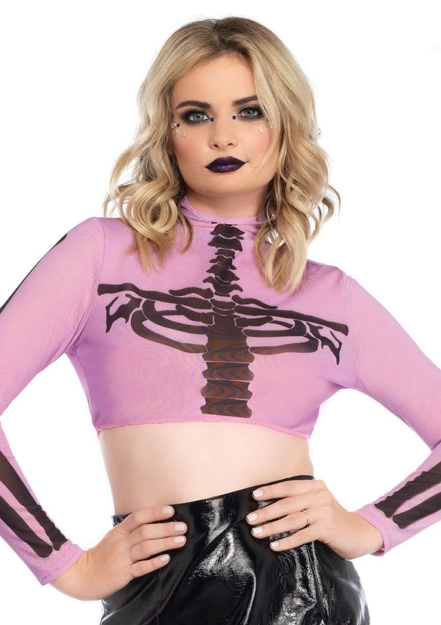 leg avenue Skeleton High Neck Long Sleeve Mesh Crop Top Purple