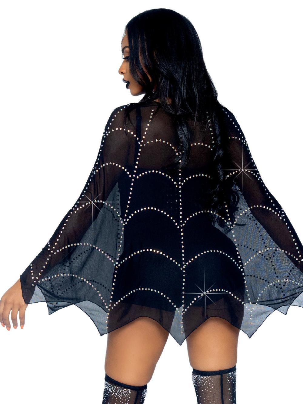 Leg Avenue Spider Web Rhinestone Costume Poncho Black