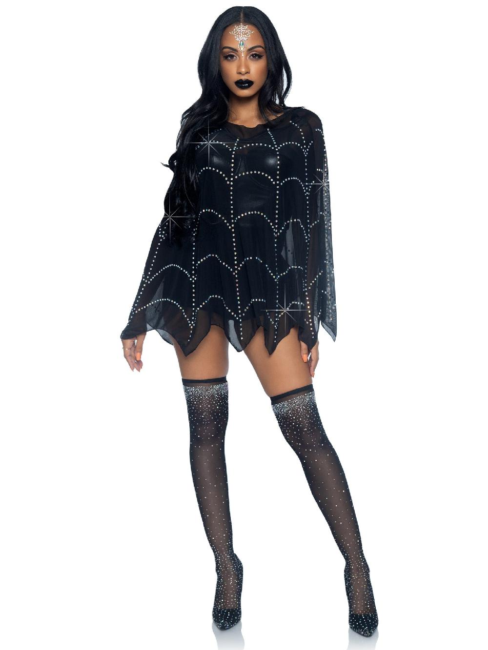 Leg Avenue Spider Web Rhinestone Costume Poncho Black