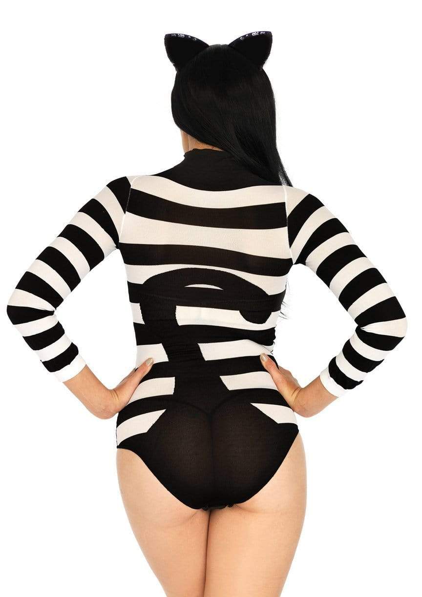 Leg Avenue Striped Cat Costume Bodysuit Black/White