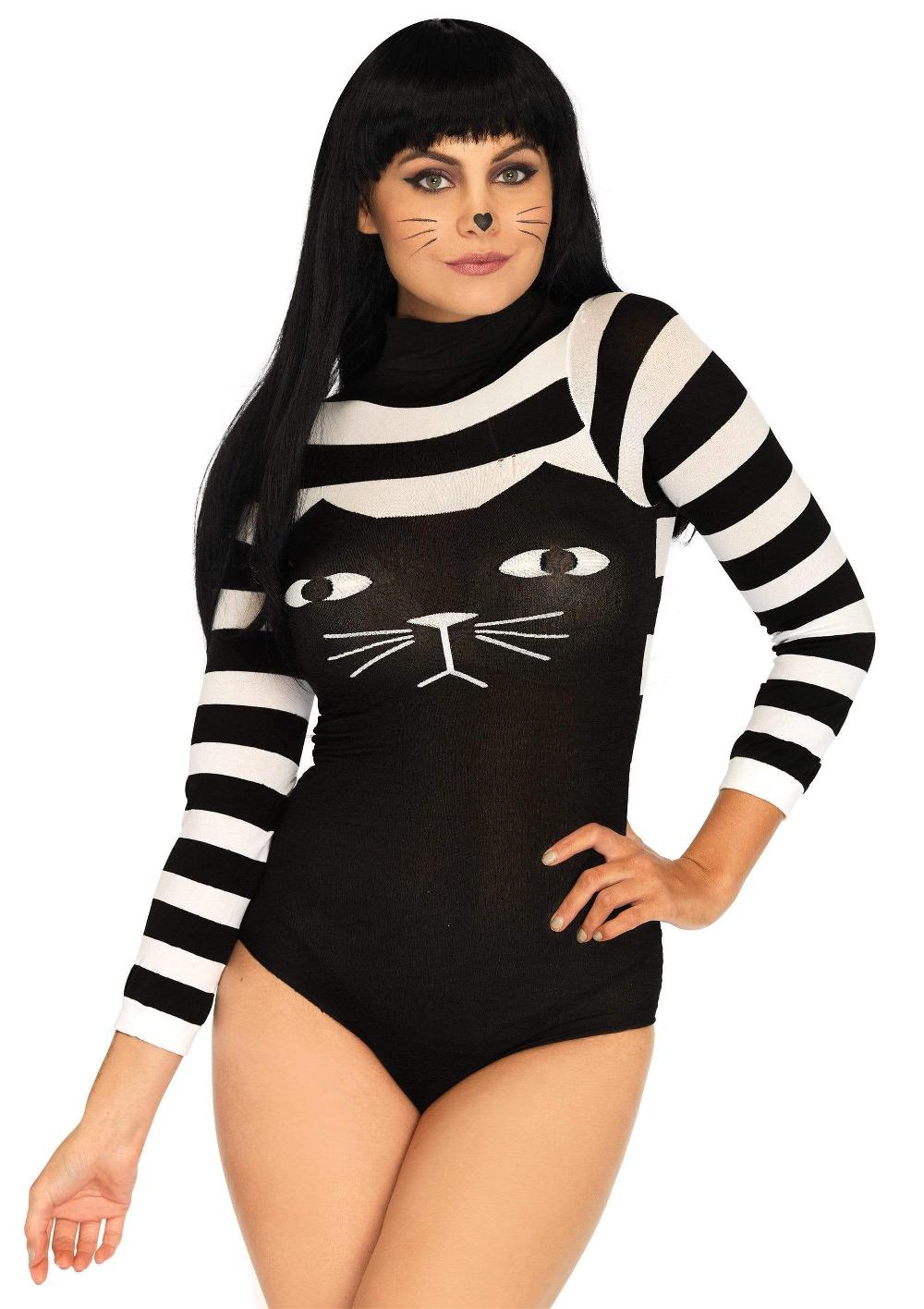 Leg Avenue Striped Cat Costume Bodysuit Black/White