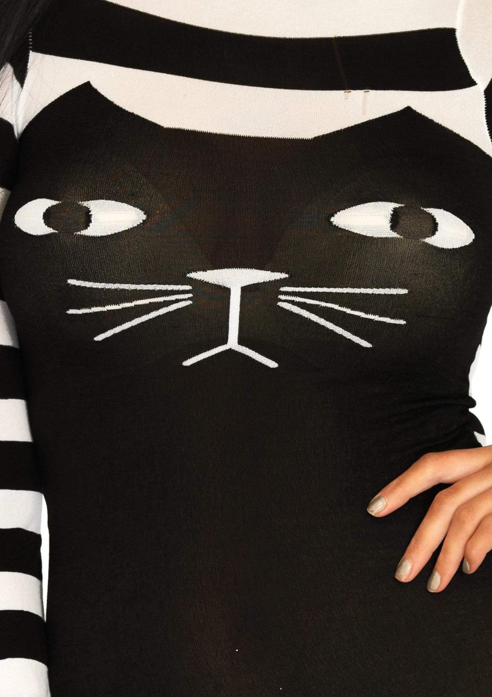 Leg Avenue Striped Cat Costume Bodysuit Black/White