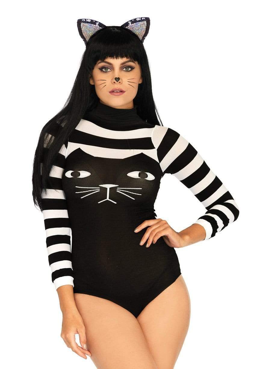 leg avenue Striped Cat Costume Bodysuit Black/White