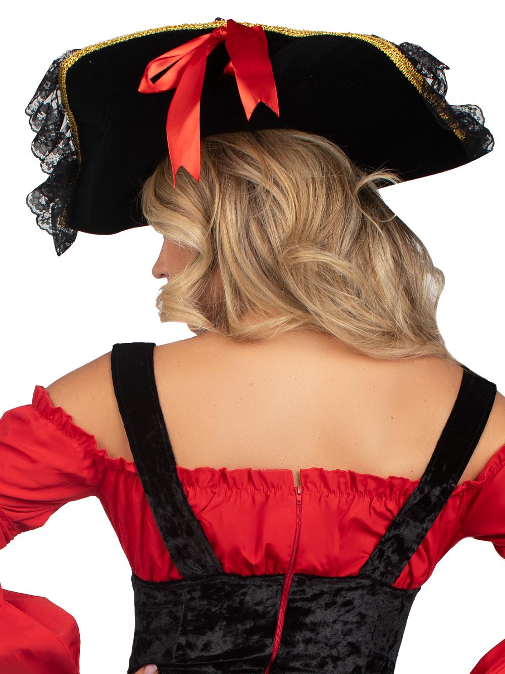Leg Avenue Swashbuckler Pirate Hat With Lace Trim Black/Red