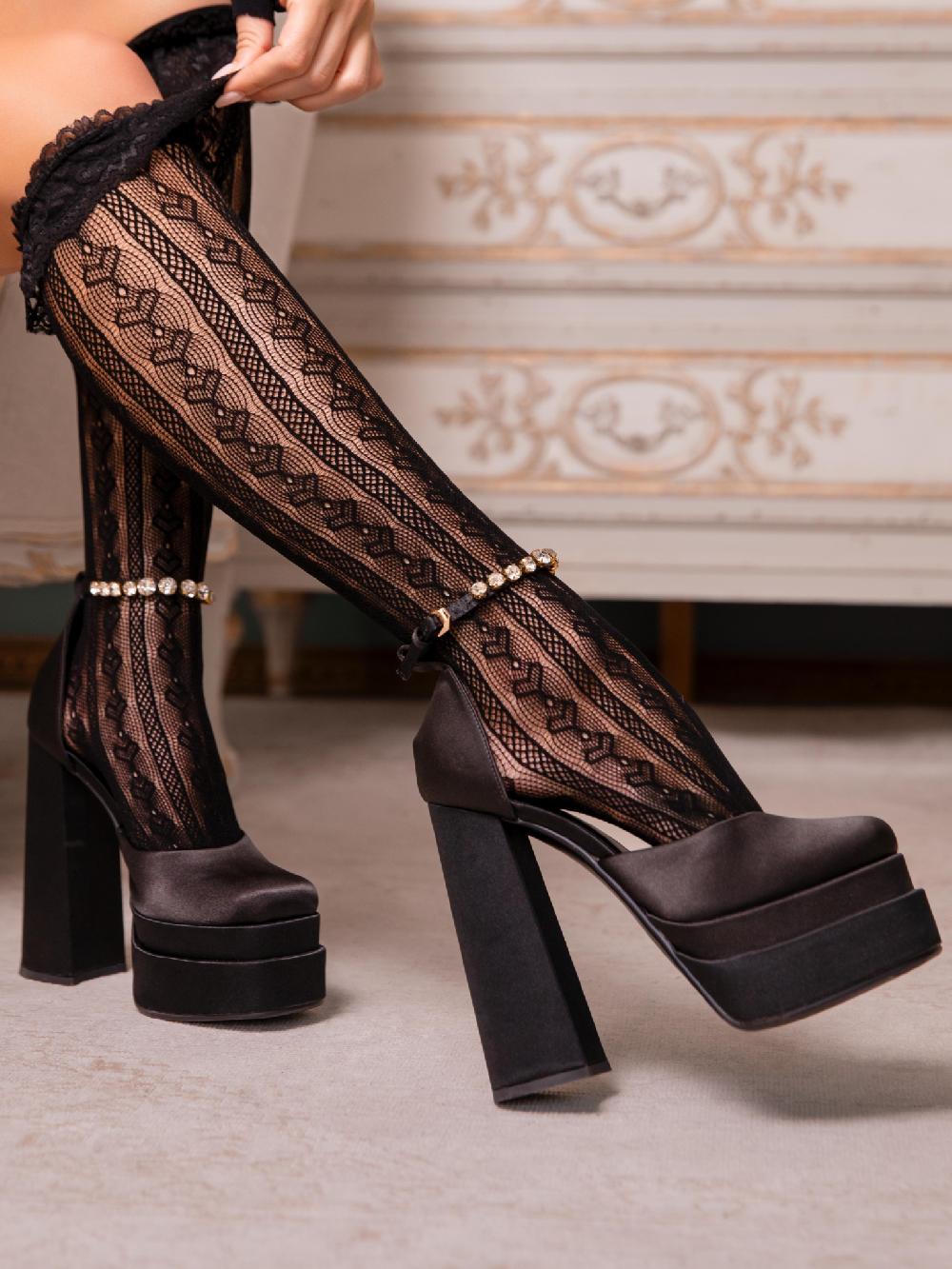 leg avenue Sweetheart Ruffle Cuff Knee High Socks Black