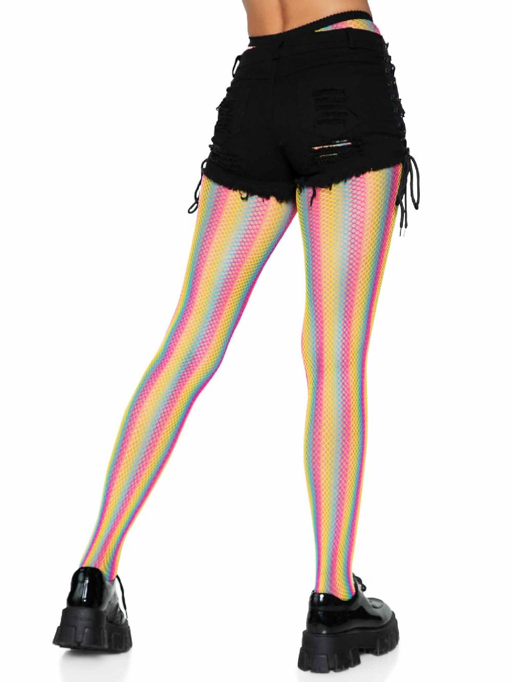 Leg Avenue Tay Rainbow Striped Fishnet Tights Multicolor