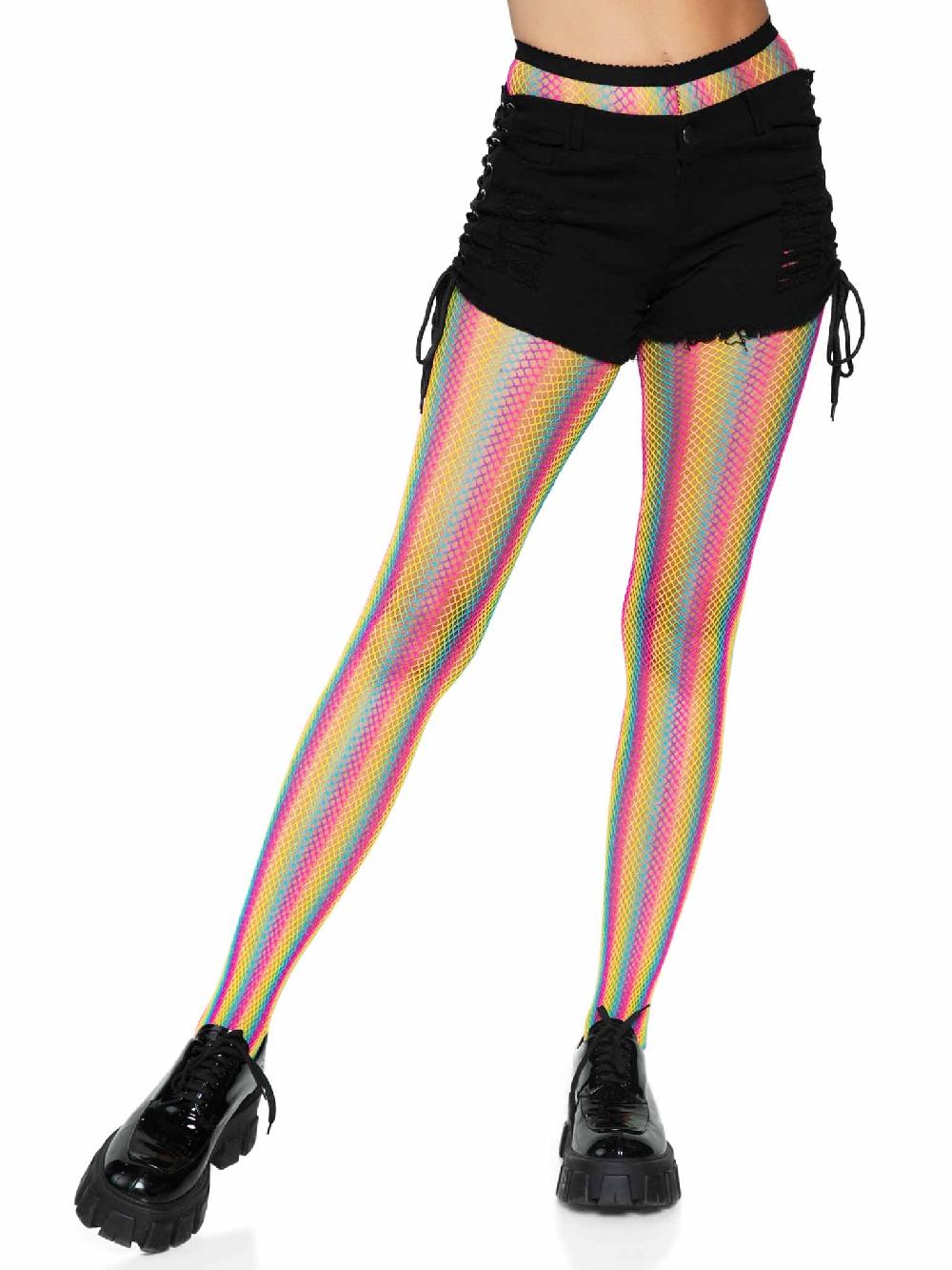 Leg Avenue Tay Rainbow Striped Fishnet Tights Multicolor