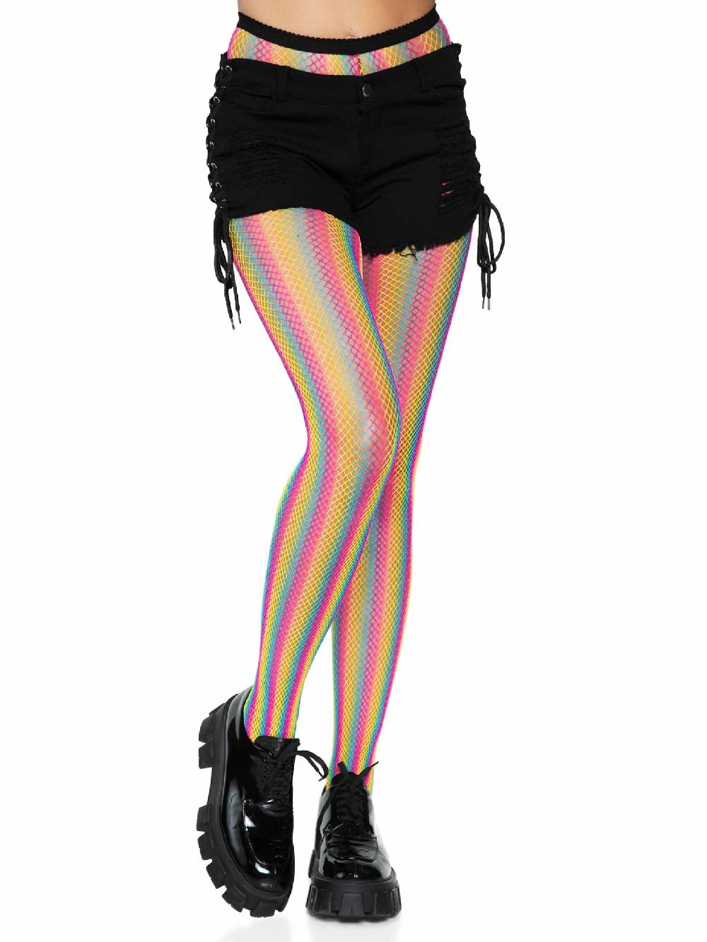 leg avenue Tay Rainbow Striped Fishnet Tights Multicolor
