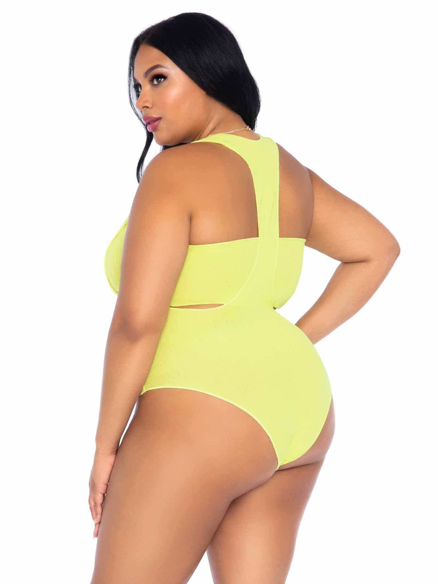 Leg Avenue Tongue Tied Plus Bodysuit Set Neon Yellow