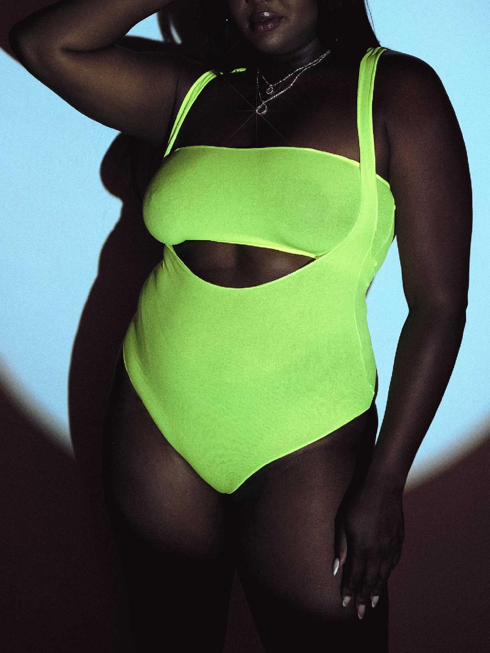 Leg Avenue Tongue Tied Plus Bodysuit Set Neon Yellow
