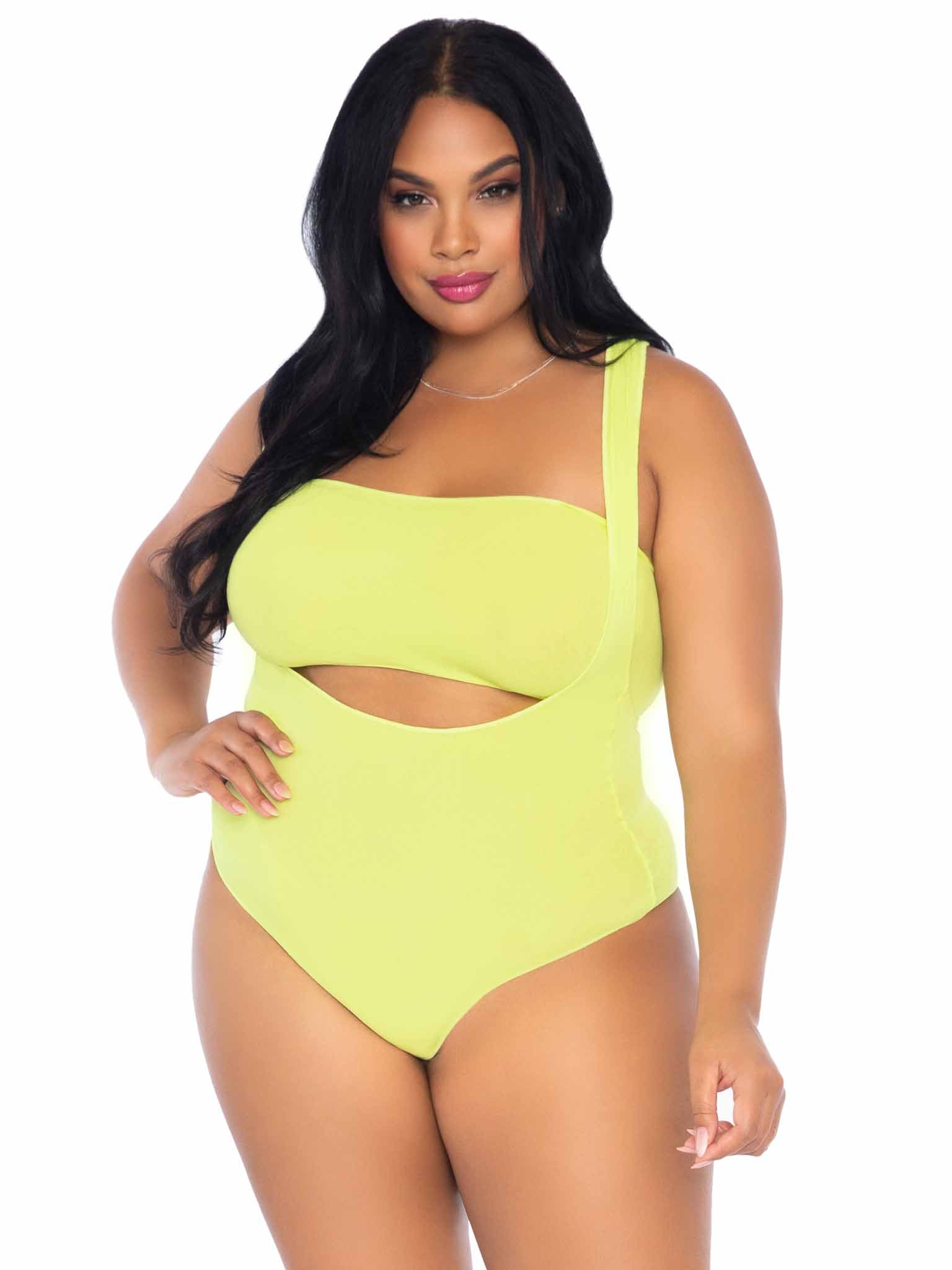 leg avenue Tongue Tied Plus Bodysuit Set Neon Yellow