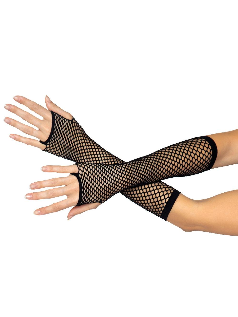 Leg Avenue Triangle Net Fingerless Arm Warmer Gloves Black