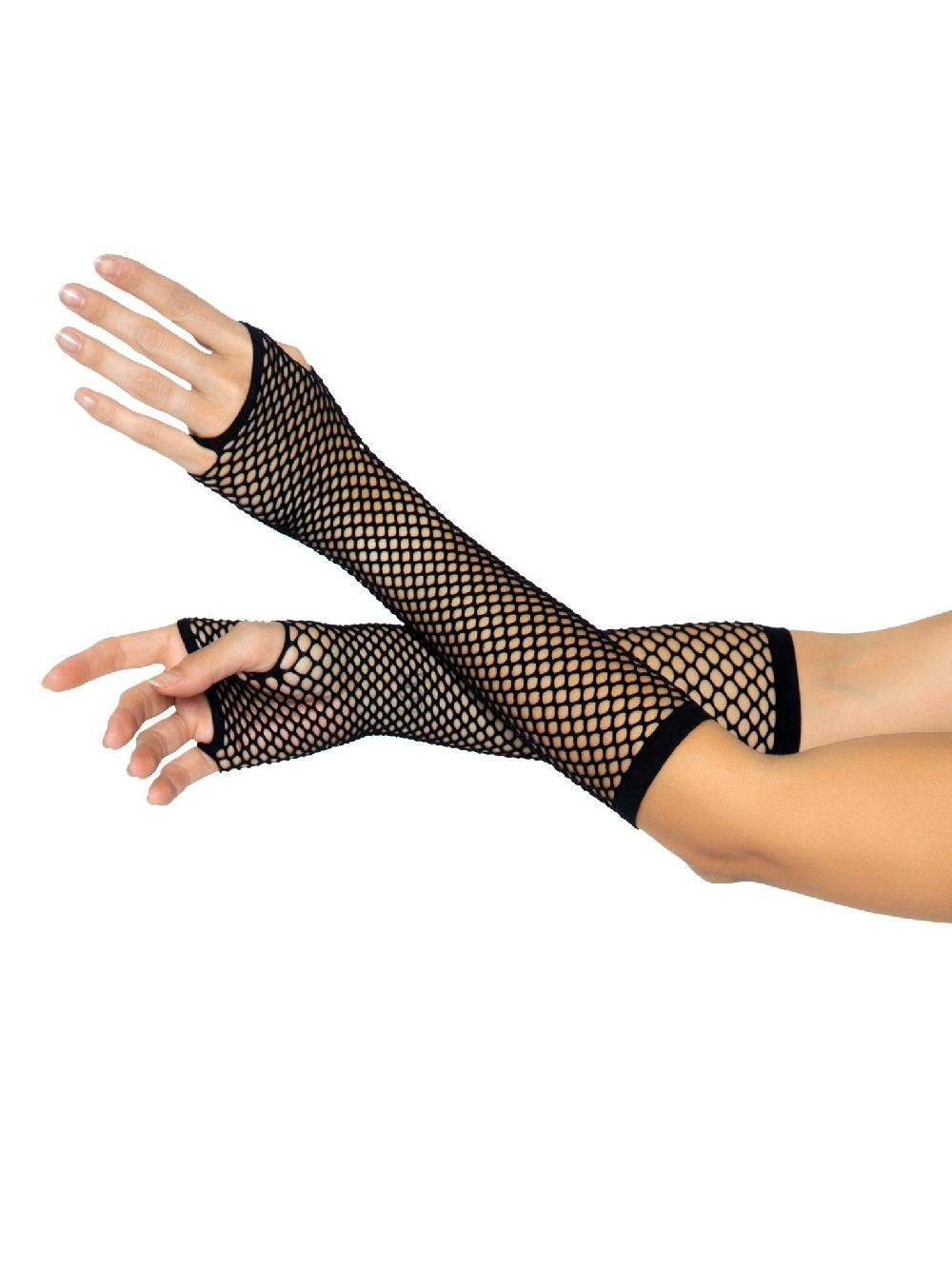 Leg Avenue Triangle Net Fingerless Arm Warmer Gloves Black