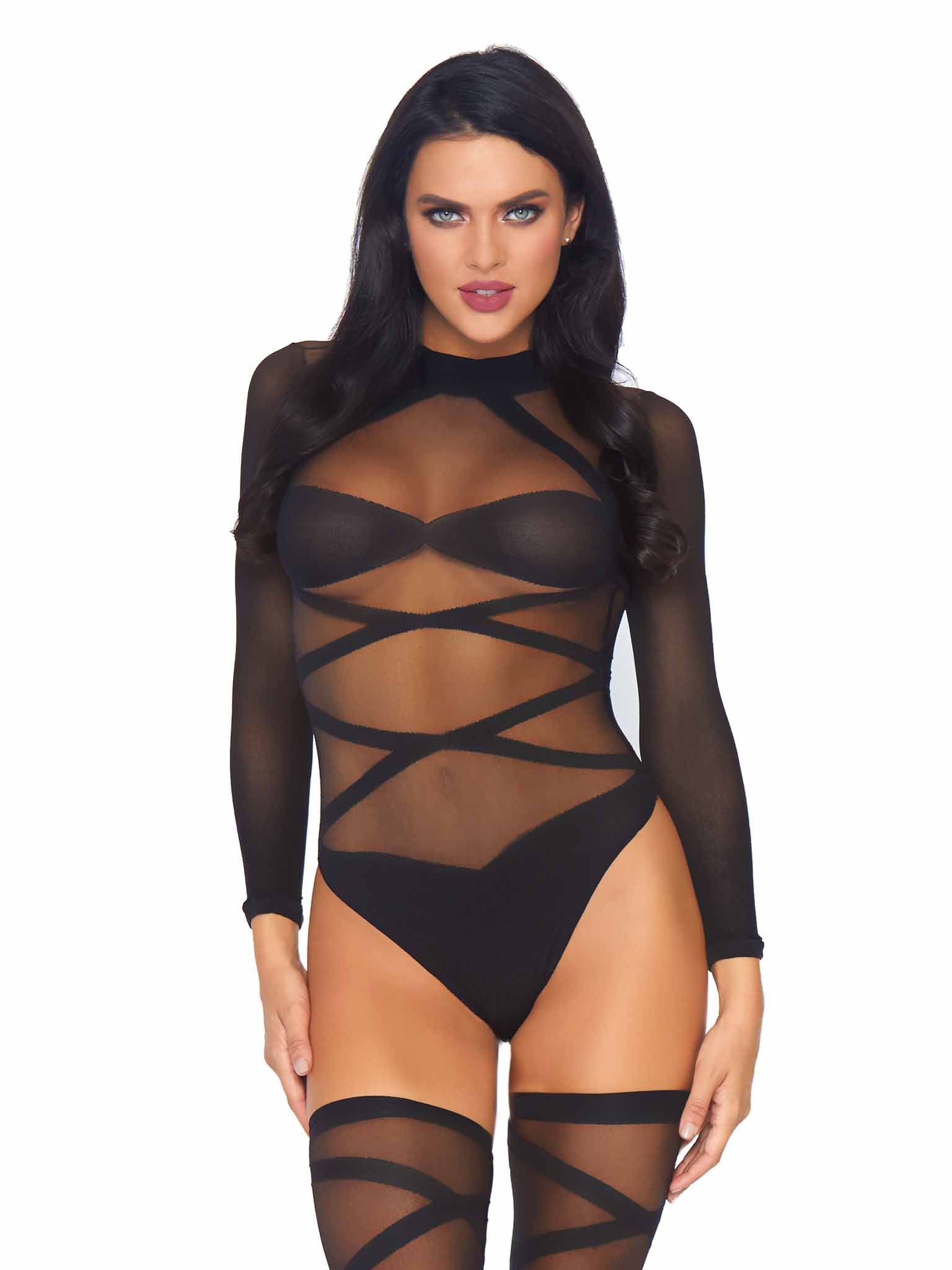 leg avenue Truth Or Dare Bodysuit And Thigh Highs Set Black