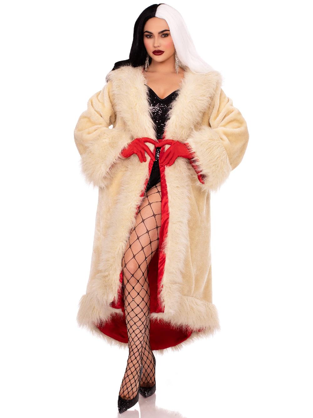 Leg Avenue Villainess Satin Lined Faux-Fur Coat Off White