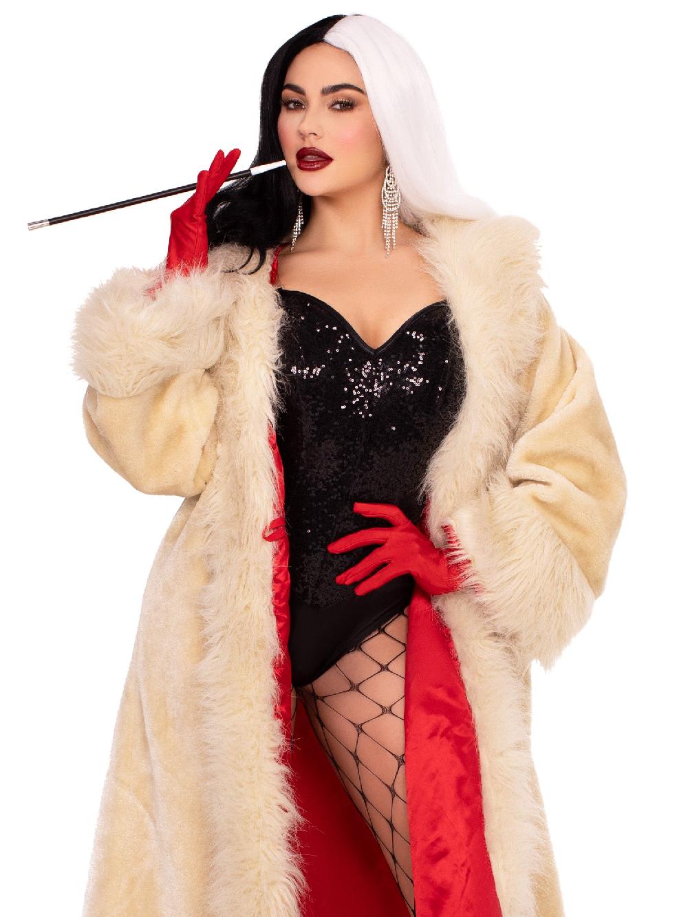 leg avenue Villainess Satin Lined Faux-Fur Coat Off White
