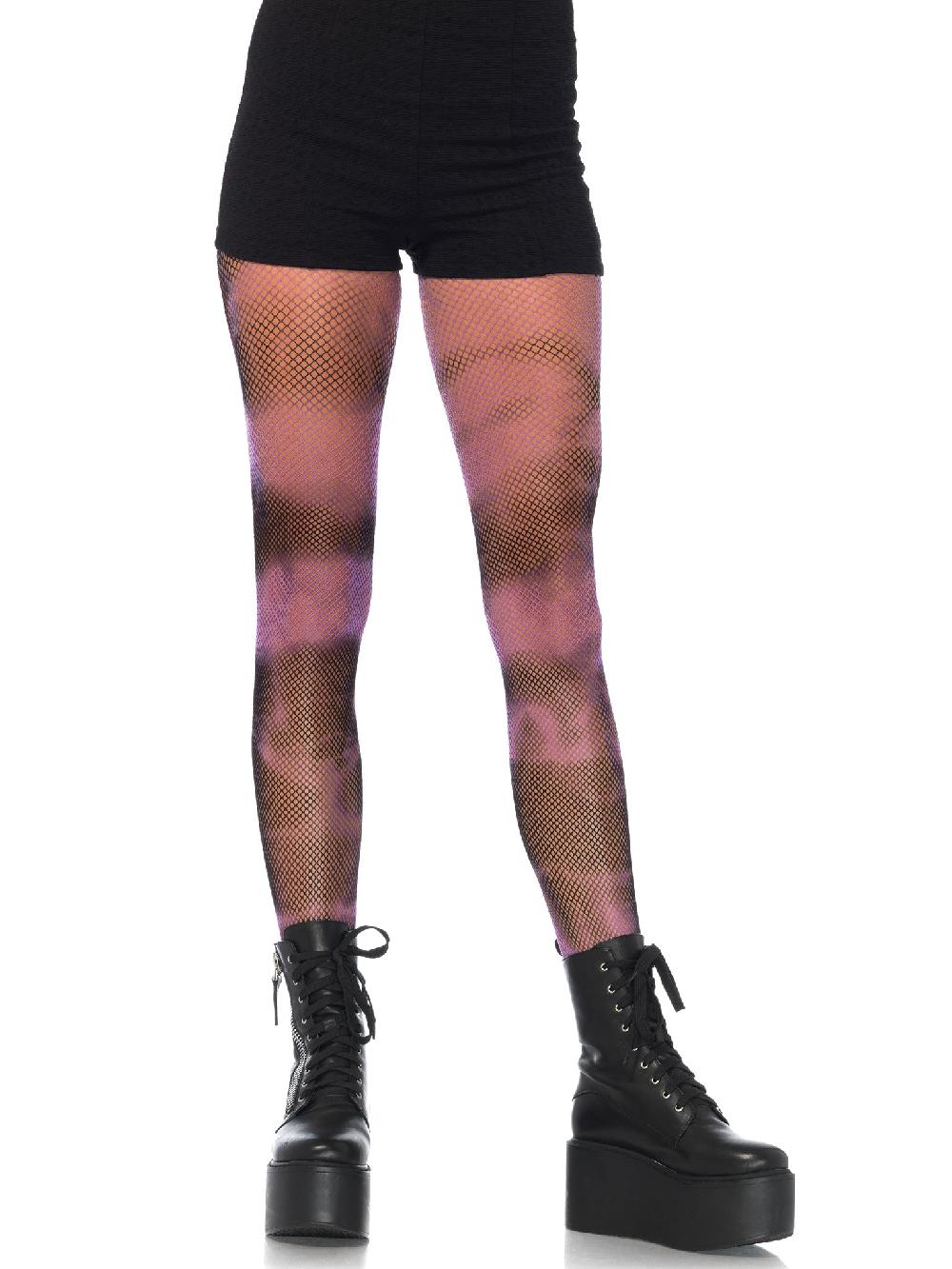 leg avenue Wednesday Tie Dye Fishnet Tights Black/Purple