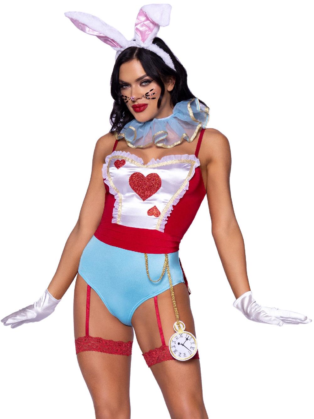 leg avenue Wonderland White Rabbit Costume Red/White/Blue
