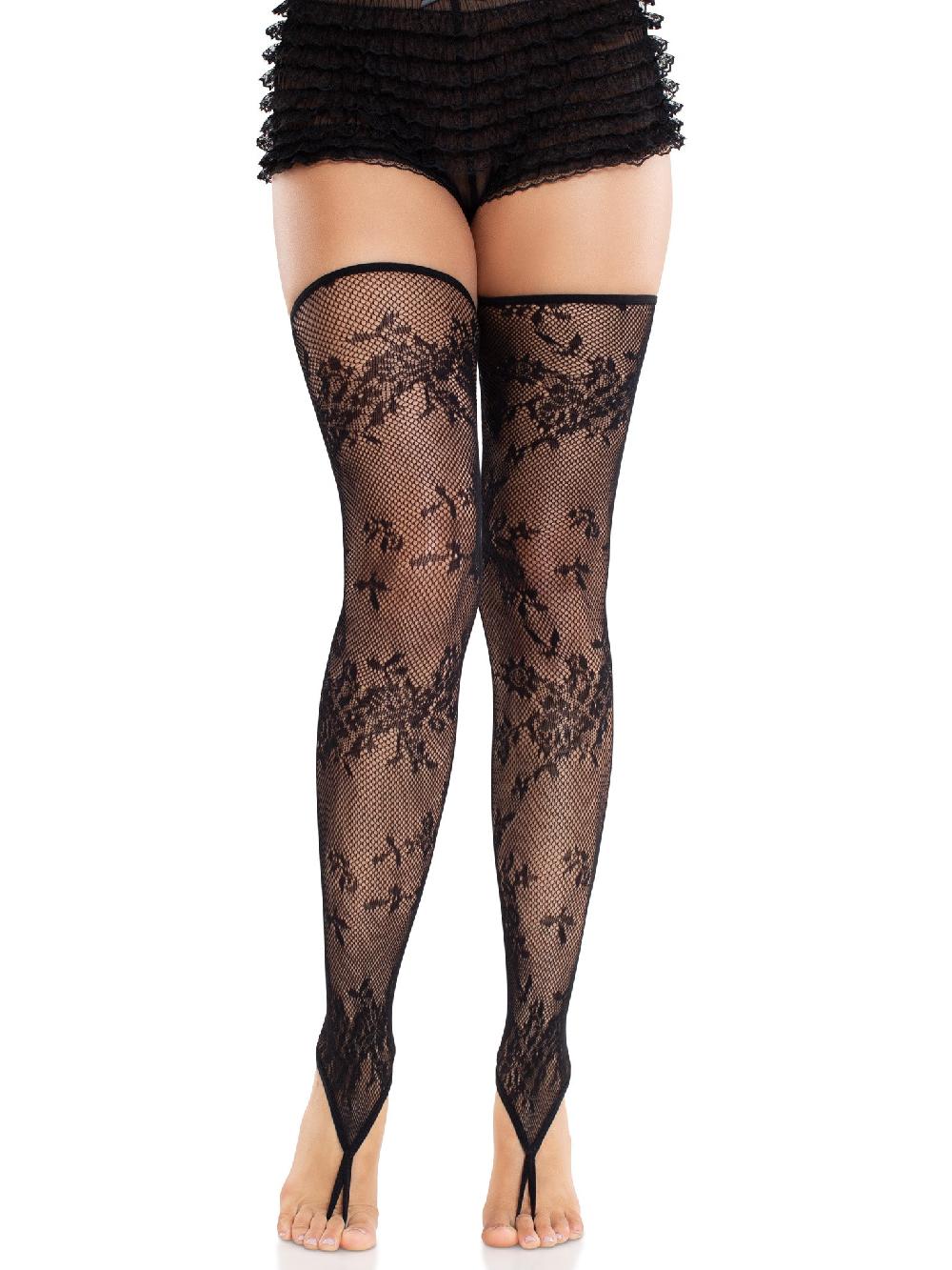 Leg Avenue Zenya Toe Loop Footless Thigh Highs Black