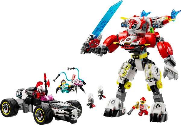 lego Cooper's Tiger Mech & Zero's Hot Rod Car