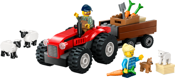 lego Red Farm Tractor with Trailer & Sheep