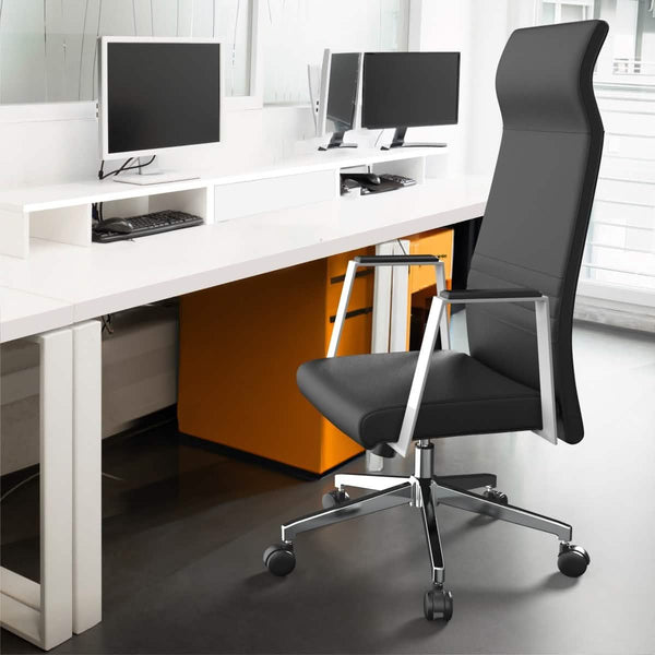 Leisure Mod Aleen High-Back Office Chair In Upholstered Leather And Iron Frame With Swivel And Tilt