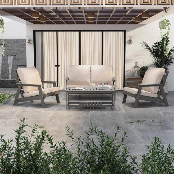 Leisure Mod Alpine Outdoor Loveseat In High Impact Polystyrene With Removable Cushions