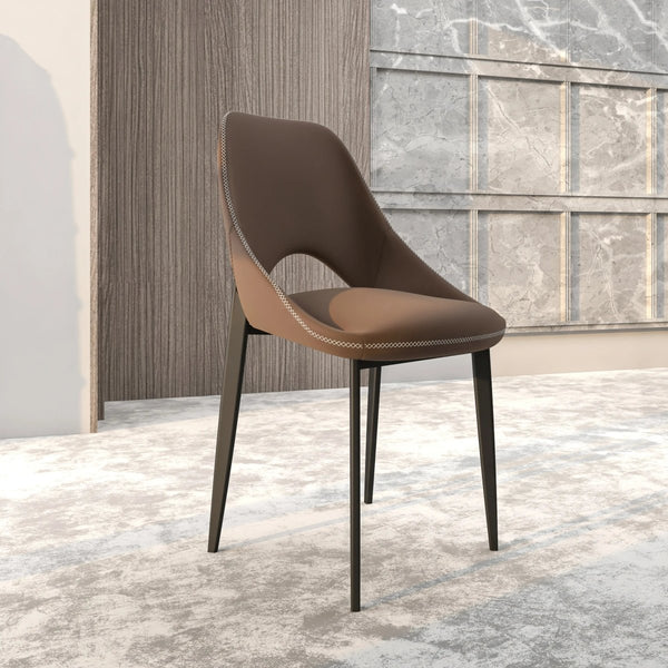 Leisure Mod Amalfi Upholstered Dining Chair With A Curved Open Back Design In Black Iron