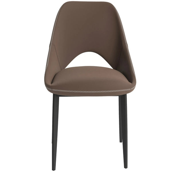 Leisure Mod Amalfi Upholstered Dining Chair With A Curved Open Back Design In Black Iron