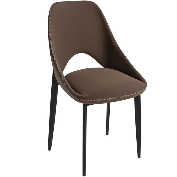 leisure mod Amalfi Upholstered Dining Chair with a Curved Open Back Design in Black Iron
