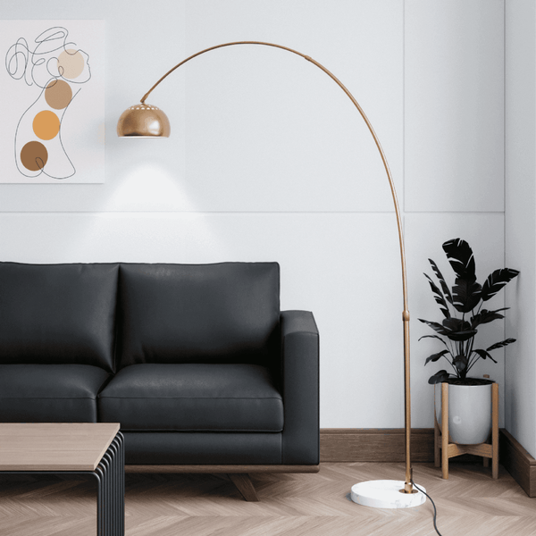 Leisure Mod Arco Modern Arched Floor Lamp 76" Height With White Round Marble Base And Metal Dome Lamp Shade