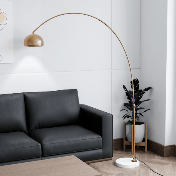 Leisure Mod Arco Modern Arched Floor Lamp 76" Height With White Round Marble Base And Metal Dome Lamp Shade