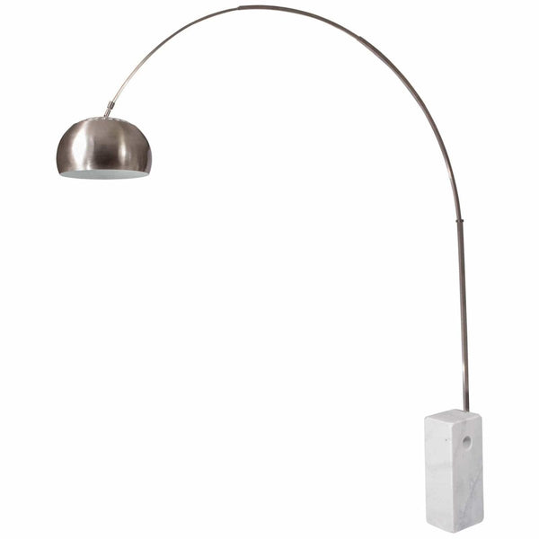 Leisure Mod Arco Modern Floor Lamp With Marble Cube Base