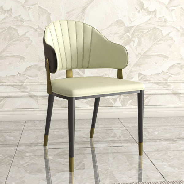 Leisure Mod Aria Leather Dining Chair With A Curved Back And Gold Accents Design In Iron
