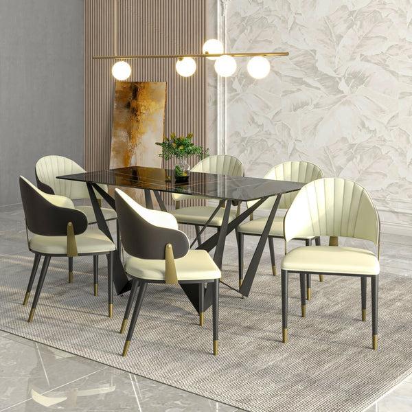 Leisure Mod Aria Leather Dining Chair With A Curved Back And Gold Accents Design In Iron