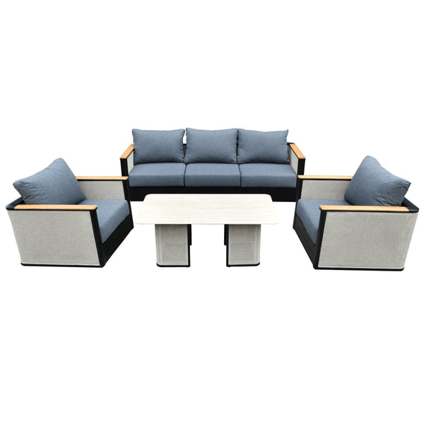 leisure mod Arvin 4-Piece Conversation Set with Coffee Table Sofa and 2 Accent Chairs