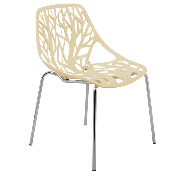 leisure mod Asbury Polypropylene Dining Side Chair with Forest Cut-Out Design in Chrome