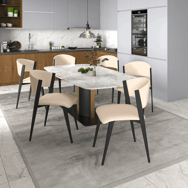 Leisure Mod Aspen Dining Chairs Upholstered In Leather With Black Metal Legs