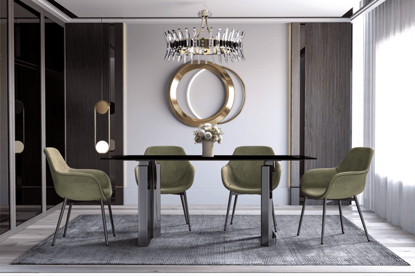 Leisure Mod Astra Rectangular Dining Table With Stone/Glass Tabletop And Stainless-Steel Base