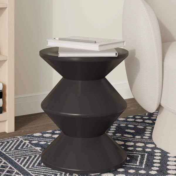 Leisure Mod Aura Round Side Table In ABS Plastic With Contemporary Double-Hourglass Design