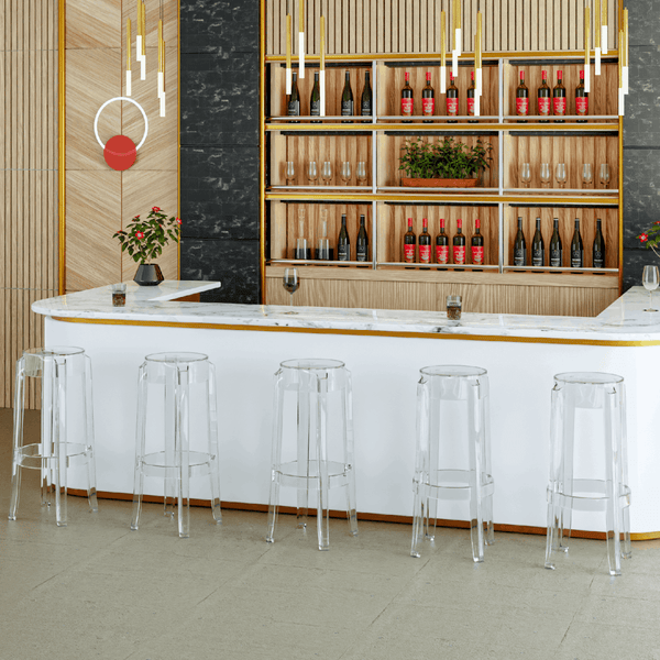 Leisure Mod Averill Mid Century Modern Plastic Barstool With Clear Acrylic Seat And Legs For Kitchen And Dining Room