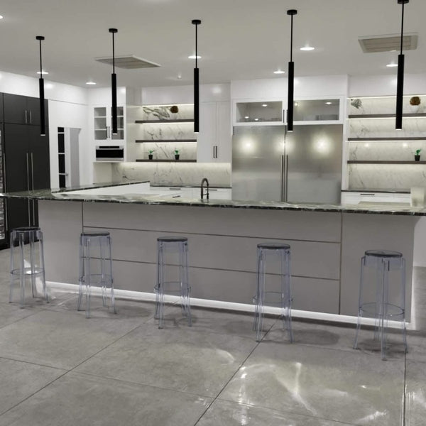 Leisure Mod Averill Mid Century Modern Plastic Barstool With Clear Acrylic Seat And Legs For Kitchen And Dining Room