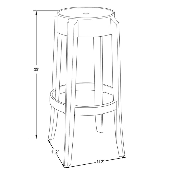 Leisure Mod Averill Mid Century Modern Plastic Barstool With Clear Acrylic Seat And Legs For Kitchen And Dining Room