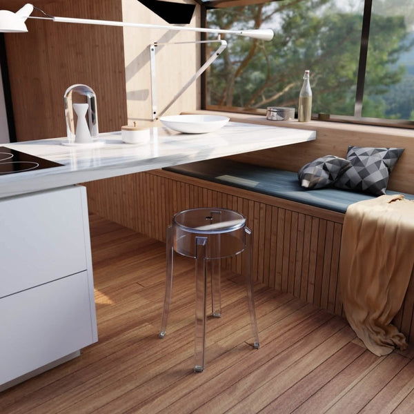 Leisure Mod Averill Modern Plastic Dining Stool With Sturdy Seat And Legs For Kitchen And Dining Room