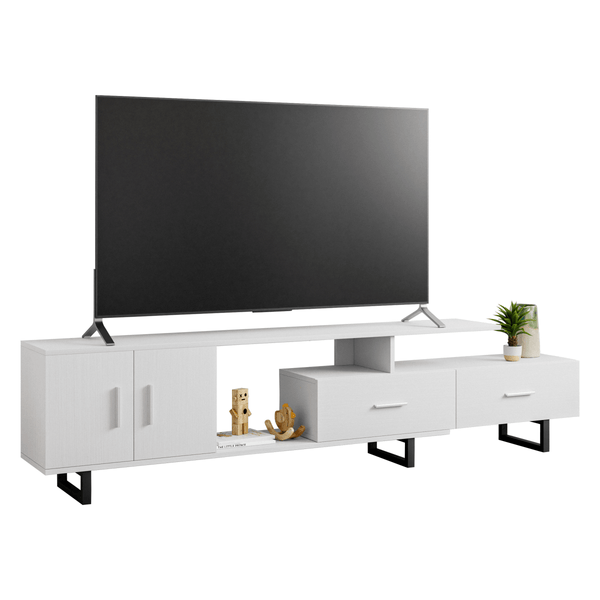 Leisure Mod Avery Mid-Century Modern TV Stand With MDF Cabinet And Powder Coated Steel Legs