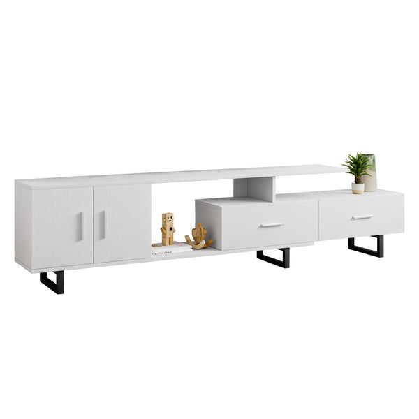 leisure mod Avery Mid-Century Modern TV Stand with MDF Cabinet and Powder Coated Steel Legs