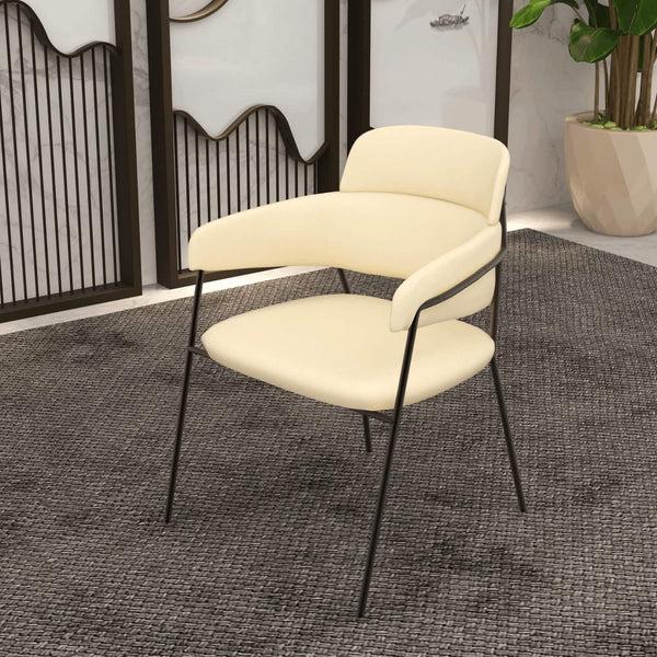 Leisure Mod Axis Upholstered Dining Chair With Curved Open-Back And Arms And Black/Gold Stainless Steel Legs