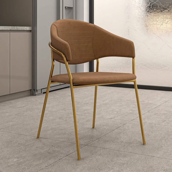 Leisure Mod Bella Dining Chair Upholsted In Leather Or Velvet In Gold Stainless Steel
