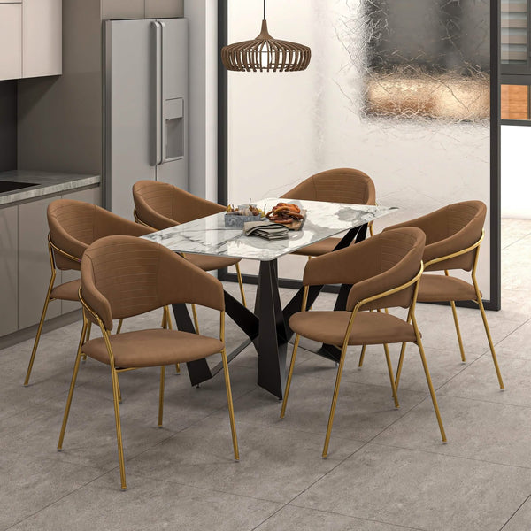 Leisure Mod Bella Dining Chair Upholsted In Leather Or Velvet In Gold Stainless Steel
