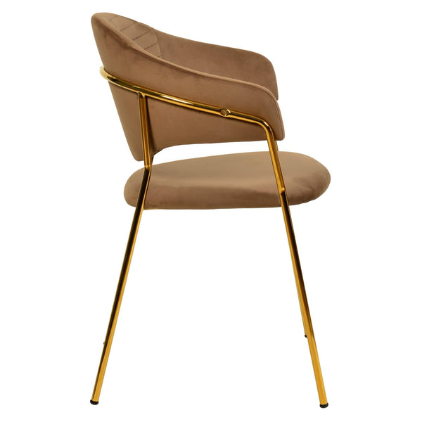 Leisure Mod Bella Dining Chair Upholsted In Leather Or Velvet In Gold Stainless Steel